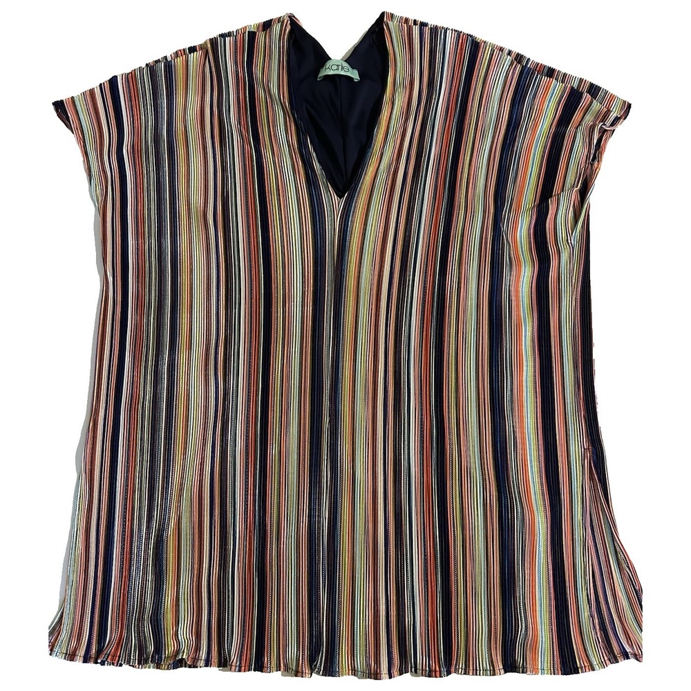 Karlie Multicolor Striped Tunic Cover Up Dress Womens S Chico V Neck Made USA
